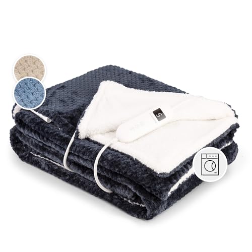 Klarstein XL Elektrische Kuscheldecke, Heizdecke mit Abschaltautomatik, 180x130 cm Elektrische Wärmedecke Maschinenwaschbar, Doppelseitige Heizdecke für Bett & Sofa, Wärme Decke mit 9 Heizstufen