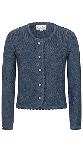 Nübler Kindertrachtenstrickjacke Yvonne, mit Liegekragen und Metallknöpfen mit Strasssteinen, Trachtenjacke Mädchen Blau Gr. 140
