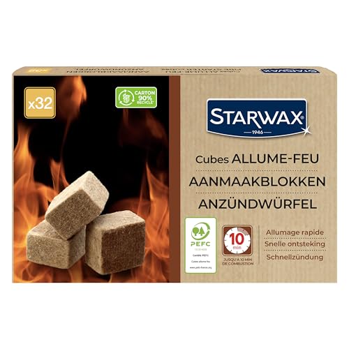 STARWAX - Anzündwürfel - Brenndauer bis 10 min - Schnelles Anzünden - Beeinträchtigen Nicht den Geschmack der Speisen - PEFC - 32 Würfel