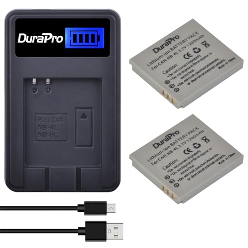 DuraPro 2Pcs NB-4L Akku + LCD USB Ladegerät für Canon IXUS 30, 40, 50, 55, 60, 65, 70, 75, 80 is, 82 is, 100 is, 110 is, 115 HS, 120 is, 130, 220 HS, 230 HS, 255 HS, I Zoom, i7, i7 Zoom