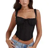YADMISU Damen-Korsett zum Schnüren, schulterfrei, Reißverschluss, seitliche Bänder, sexy Ausgehen, Bodyshaper, Bustier-Top, Schwarz, Large