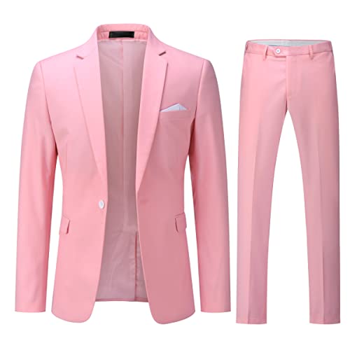 YOUTHUP Anzug Herren 2 Teilig Slim Fit Herrenanzug Business Hochzeit Modern Anzüge Sakko Anzughose, Rosa, XL