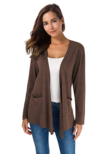 TownCat Cardigans für Damen, lockere, langärmelige, offene Vorderseite, atmungsaktive Strickjacke mit Taschen, coffee, Mittel