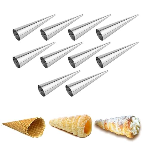 GMMH 10 St Cannoli Schillerlockenform aus Edelstahl (Kegel), Backform für Schaumrollen Hörnchen Sahnerollen Cremerollen Trubotschki Schillerlocken zum Backen