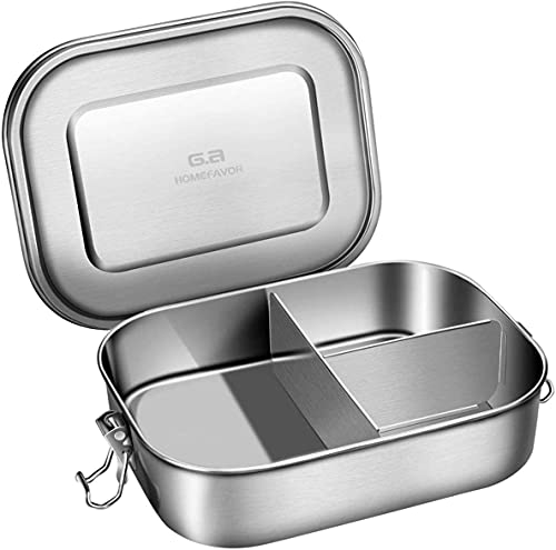 G.a HOMEFAVOR 1400ml Lunchbox Brotdose aus 18/8 Edelstahl Bento Box mit 3 Fächern, 21 * 16 * 6 cm