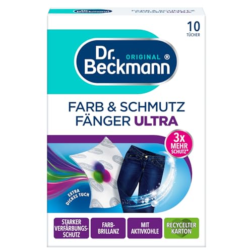 Dr. Beckmann Farb & Schmutzfänger Ultra | langanhaltender Farbschutz für dunkle Wäsche und intensive Farben | ultrastark und mit Aktivkohle für Farbbrillianz | 10 Tücher