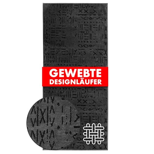 KARAT Premium Teppichläufer gewebt mit Muster - 80 x 150 cm, Anthrazit - Flauschiger Baumwoll Teppich - Läufer für Küche, Flur & Wohnraum - Flurläufer Küchenläufer Flurteppich (Vena)