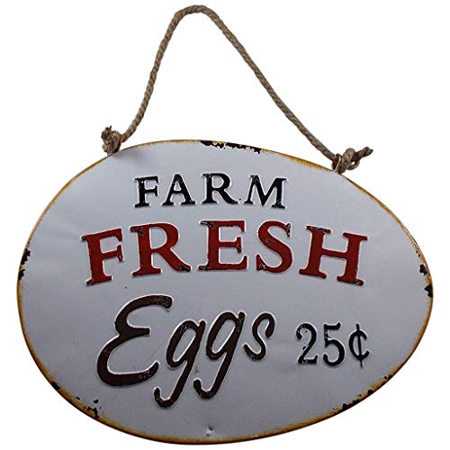 Metall Bauernhaus"FARM FRESH EGGS 25 C" Geprägte Abmeldung weiß
