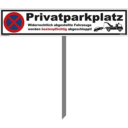 Kleberio® Parkplatzschild 52 x 11 cm – Privatparkplatz - abschleppen mit Einschlagpfosten 75 cm – Wetterfestes & UV betändiges Schild – Made in Germany