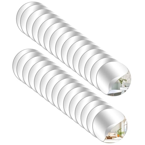 ASSRECT 30 Stück Acryl Spiegel Selbstklebend Rund 5cm Mini Klebespiegel Kleine Spiegel Zum Aufkleben Spiegelfolie Wandspiegel Dekorative Spiegel für Badezimmer, Wohnzimmer, Schlafzimmer, Schrank