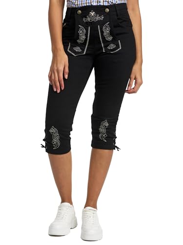 STEIGENHÖFER Kniebund Trachtenjeans im Lederhosen-Look für Damen in 2 Farben, Gr. 34-48, Farbe: Denim Schwarz, Größe: S
