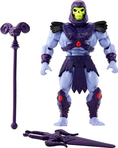 Masters of the Universe Origins Spielzeug, Skelettschurken Actionfigur, Motu bewegliches Spielzeug mit Kampfzubehör und Mini-Comicbuch