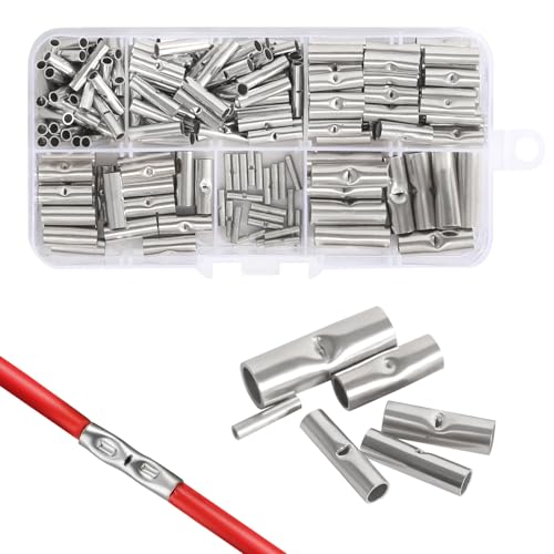 Stoßverbinder 200 Pcs Stossverbinder Nicht Isoliert Quetschverbinder Butt Connectors Quetschhülsen Unisoliert Set für DIY elektrische Spleißen