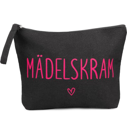 MEJOSER Mädelskram Kosmetiktasche Klein Schwarz Krimskrams Kulturtasche Schminktasche Mädchen Geschenke für Damen Frauen Freundin Mama Kollegin JGA Team Braut Kulturbeutel Make Up Tasche mit Spruch