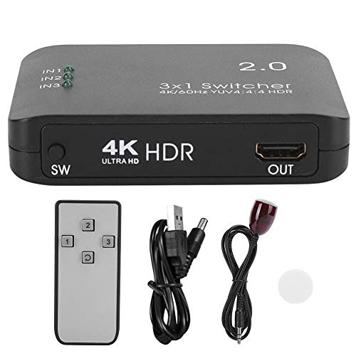 4K HDMI Switcher, Unterstützung für schnelles Umschalten, Adapter HD IR-Fernbedienung, für Heimkino, Haushaltsgeräte, Lehrinstitutionen(Black)
