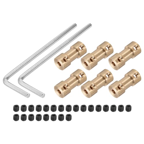 QUARKZMAN Wellenkupplung Verbinder mit Bohrung von 3mm-5mm Länge 20mm φ 9mm 6 Pcs Wellenkupplungen M3 Messingwellen Starre Kupplung für Auto Motorzubehör 3D-Drucker DIY-Roboter Kupferton