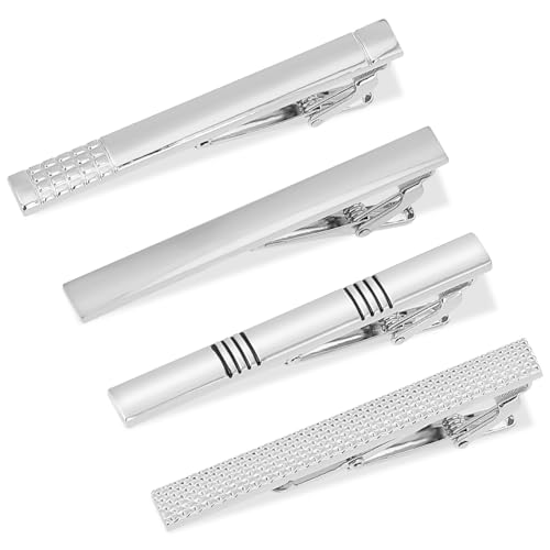 Molain 4 Stück Herren Krawattennadel, Tie Clip Set, silber Krawattenklammer Klassische Krawattennadeln Kupfer Metall Hochzeit Klassisch Krawattennadel Für Valentinstag Hochzeit Freund Geschenk