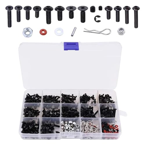 GIONAR 500 teiliges Universal RC Schraubenset, für RC Cars Trucks Crawler, M3 M4 Inbus Schrauben Muttern Shell Schnallen, Inklusive magnetischer Schraubenablage für einfache, RC Reparaturwerkzeug Kit