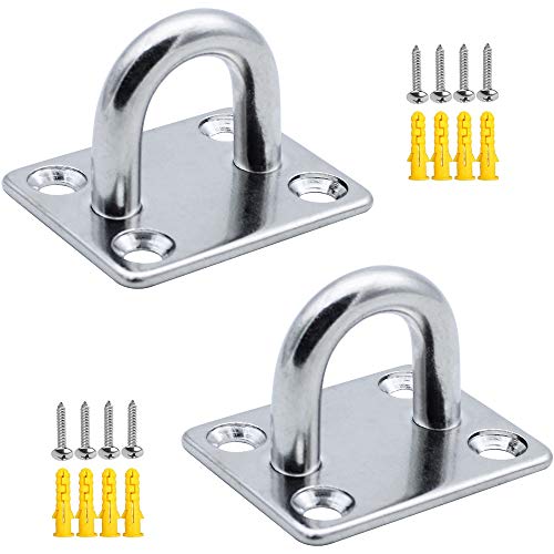 MZMing 2 Stück M8 Edelstahl 304 Augplatte Deckenhaken Wandhaken Ösen Halterung 4-Loch Ösenplatte Haken mit Schrauben und Gummistopfen für Boot Takelage Yoga Trainingsgurt Schaukel Hängematte Boxsack