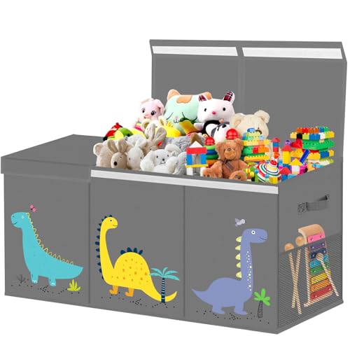 VERONLY Extra Groß Aufbewahrungsbox Spielzeugkiste mit Deckel Kinder - Faltbar Spielzeug Aufbewahrung mit Griffen Trennwand Aufbewahrungsbox für Kinderzimmer Kleidung Schlafzimmer(Gray,99x34x39cm)