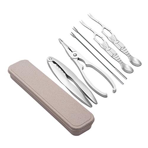 6 Stück Meeresfrüchte-Werkzeuge Edelstahl Meeresfrüchte-Werkzeug-Sets, mit Aufbewahrungsbox, 2 Stück Hummer-Cracker und 4 Stück Edelstahl Meeresfrüchte Gabeln