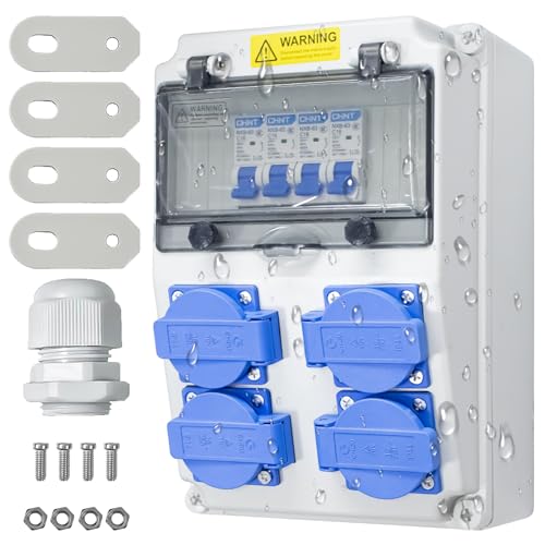 Baustromverteilerkasten 16A, 230V Stromverteiler, Wandverteilerkästen IP65, Steckdose Aufputz, Starkstrom Verteiler, Aufputz Verteiler für Indoor/Outdoor-Bereich