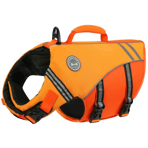 VIVAGLORY Sportstil Schwimmweste für Hunde mit Hervorragendem Auftrieb, Einstellbar & Langlebig Schwimmweste mit Sicherem Befestigungssystem für Kleine Hunde, Dunkelorange