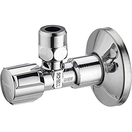 SCHELL 049170699 Eckregulierventil / Eckventil / Ventil COMFORT ½“ , DIN-Eckregulierventil mit Griff, selbstdichtendem Anschlussgewinde, Langem Schubschaft, Rosette , 54 mm, Oberfläche chrom