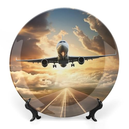 Personalisierter Keramikteller mit Flugzeugmotiv, 25,4 cm, Boho-Dekorteller aus Knochenporzellan für die Heimdekoration, Keramik-Ausstellungsteller mit Ständer und Haken, Wand- oder Tischkunst, Gesc