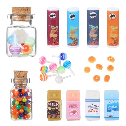 Molain 19 Stück Miniatur Essen und Trinken, 1:12 Miniatur Lebensmittel Set Miniatur Weihnachten Süßigkeiten und Trinken Miniatur Deko Miniatur Wichtel Zubehör Küche für Mädchen Jungen Essen Party
