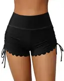 Attraco Damen Badeshorts Kurze Hohe Taille Badehose Schnell Trocknend Schwimmhose Yogahose Yoga Leggings UPF50+ Boardshorts Schwimmshorts Schwarz L