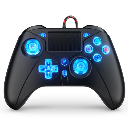 Bonacell RGB Controller für PS-5, Kabelgebundene Gamepad-Fernbedienung mit Dual-Motor-Vibration/6-Achsen-Sensor/Turbo/3,5-mm-Audiobuchse/Touchpad für PS-5/PS-4/PS-3/Pro/Slim/S-Witch/PC Schwarz