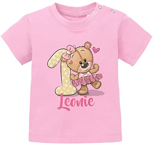 SpecialMe® Baby T-Shirt personalisiert mit Namen Geburtstagsshirt Bär Ballerina Zahl 1 Mädchen rosa 80/86 (10-15 Monate)