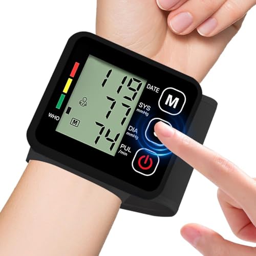 Blutdruckmessgerät,Blutdruckmessgerät handgelenk,Herzfrequenz Hypertonie Monitor,mit Memory-Funktion,Präzise Blutdruck und Pulsmessung,tragbar und einfach zu bedienen,Einstellbare Manschette (schwarz)