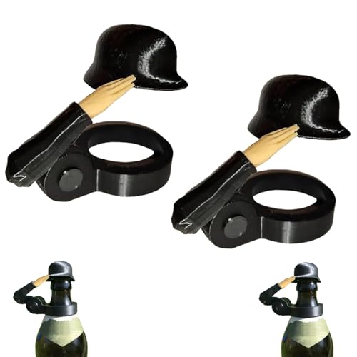 Soldat Salute Bier,Flaschenverschlüsse, lustiger Salute-Soldaten-Bierhelm,wiederverwendbar,dekorative Kappen, staubdichte Schutzkappen für Veteranen, aktive Soldaten (2 Stück Schwarz)
