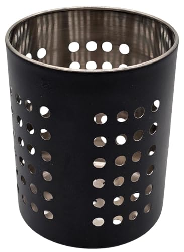 Bambelaa! Besteckabtropfkorb Spüle Schwarz Edelstahl Rund Metall Abtropfgestell Geschirr Abtropfkorb Spülbecken Besteckhalter Tisch Küchenutensilienhalter Utensilienhalter Küche (ca. 10,5 x 13,5 cm)