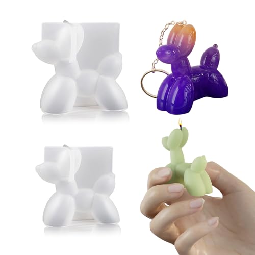 Voaesdk Silikon-Formen für Ballon-Hunde, 2 Stück, 3D-Mini-Silikonformen für Harzguss, Niedlicher Welpe, Epoxidharz, Schlüsselanhänger-Form für Selbstgemachte Kerzen, Seife