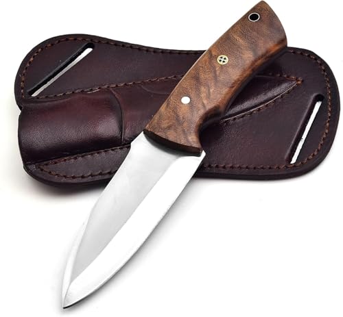 Fixed Blade Hunting Carry Knife Stainless Steel Blade Bushcraft Knife, Scout Carry Knife with Leather Sheath Micarta Handle Strong Grip, Tracker Knife For Hunting, Outdoor Camping (Hunting-Knife-02)