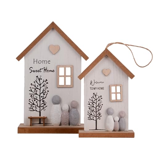 UNUS 2er Set Holzaufsteller und Holzaufhänger mit Hausmotiv, rustikale Holzdeko für Wohnzimmer Flur Schlafzimmer und Türen stilvolle Geschenkidee