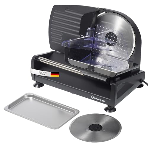 Sommertal Allesschneider AS190 DUAL 200W Edelstahlmesser mit Wellenschliff und glatten Schliff, platzsparend, elektrische Schneidemaschine Brotschneidemaschine, Profi Aufschnittmaschine Modern 0-15mm