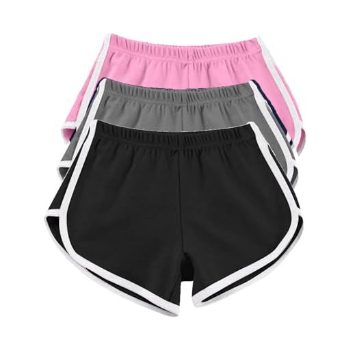 AMDOLE 3er-Pack Damen-Lauf-Shorts, Baumwolle, Sommer, Hotpants, Workout, Fitnessstudio, Sport, Yoga, Hose, Jogger, Strand-Shorts, Bademode, elastische Taille, lässige Lounge-Shorts, Rosa/Grau/Rosa, S