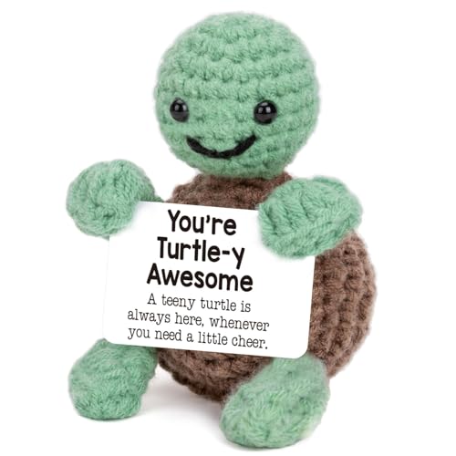 TELAIN 1 Stück Mini Lustige Positive Schildkröte Geschenke, Kleine Handgemachte Häkeltiere, Niedliche Schildkröte Deko, Motivierende Unterstützung, Geburtstagsgeschenke