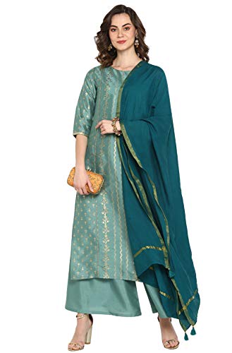 Janasya Indische Damen-Tunika Kurta Kurti Top Tunika Festliche Partykleidung Kurta mit Palazzo und Dupatta für Frauen, Hellgrün, XX-Large