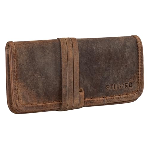 STILORD 'Lenny' Federmäppchen Leder Vintage klein Lederetui Elegantes Lederaccessoire ideal als Stifteetui Schreibmappe und Geldbörse echtes Büffelleder, Farbe:Calais - braun