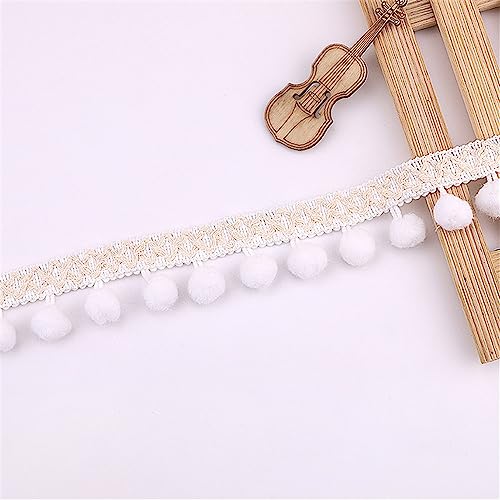 JekyTMP 4 Yards 2,8 cm Bunt Pom Poms Quaste Borte Pomponborte Bommelborte Pomponband Fransenborte Fringe Band Pom Pom Fransen Bommelband Bommel Fringe Spitzenband Quaste Trim Band Zum NäHen(White)