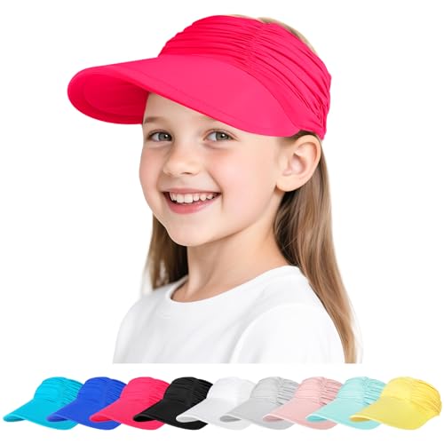 TAGVO Visor Cap mit Verstellbares Kopfband Kinder für Mädchen 4-12, Kühler und Atmungsaktiver Faltbarer Sonnenschutz Sonnenhut, Pferdeschwanz Strand Golf Tennis Kappe Sport Cap Elastisch Visor