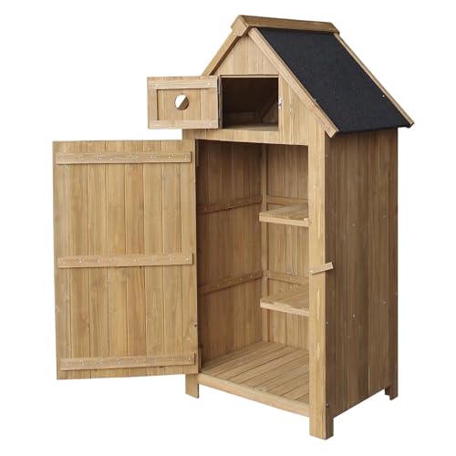 Wiltec Gartenhaus schmal aus Fichtenholz mit Bitumendach 770x540x1370mm für Garten, Terrasse & Balkon Gerätehaus Geräteschuppen Holzhaus Werkzeugschrank