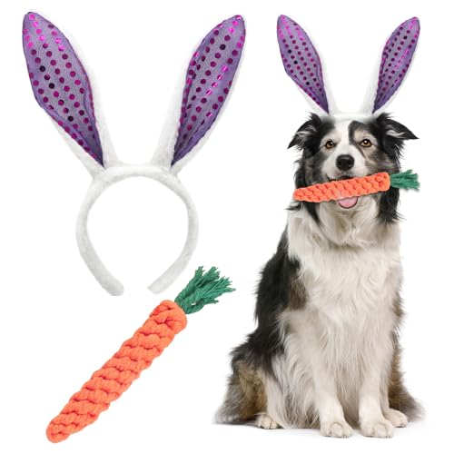 Osterhunde Stirnbänder, Puppy Karotte Seil Spielzeug Geflochtene, Hunde Osterhasen Kostüm, Verstellbar Haustier Ostern Party Kostüm Zubehör, Osterhasen Kostüm für Hund Katze Welpen
