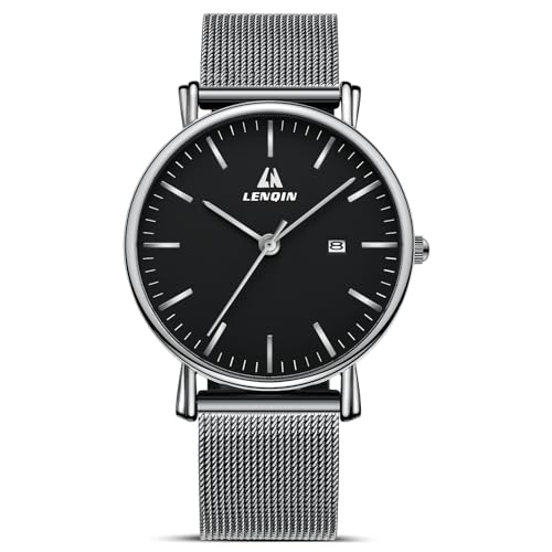 LN LENQIN Uhren Herren Edelstahl Herren Uhr 30M wasserdichte Analoge Quarz Uhren Armbanduhren mit Datum Mode Freizeit Uhren für Männer