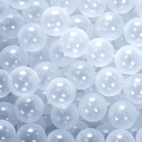 PlayMaty 100 Stück Bunte Pit-Bälle, phthalatfrei, BPA-frei, aus crushfestem Kunststoff, Stressbälle für Spielhäuser, Pool-Ballgrube-Zubehör, 2,16 Zoll (klar)